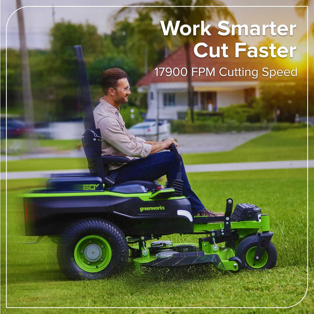 Greenworks 60V 30' Riding Lawn Mower (1.25 Acre, 16 HP Gas Equivalent, 6 MPH, Tow Up to 200 lbs.), (4) 8.0Ah Batteries (1,920 Wh Max) + Turbo Wall Charger