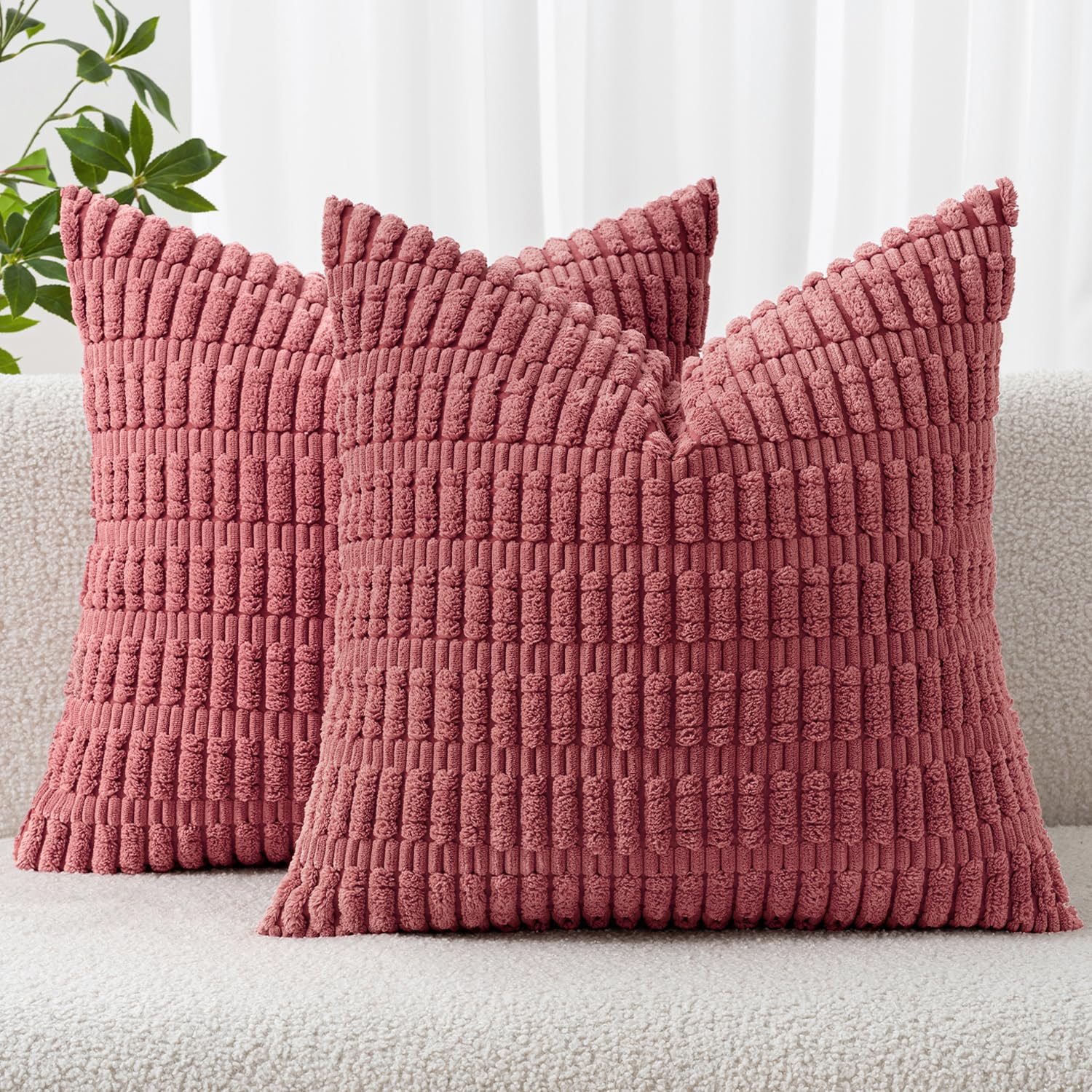 MIULEE Corduroy Decorative Throw Pillow Covers 18x18 Cream White Pack of 2