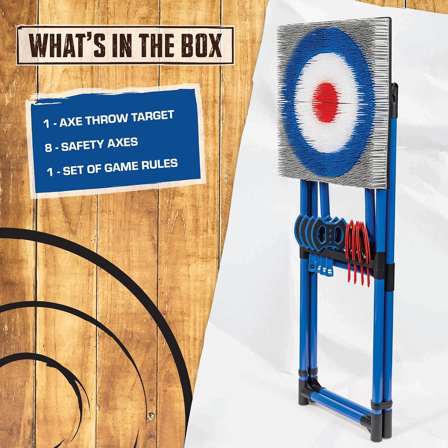 EastPoint Axe Throwing Game, Bristle Target, 8 Safety Axes, Over 5 Ft Tall