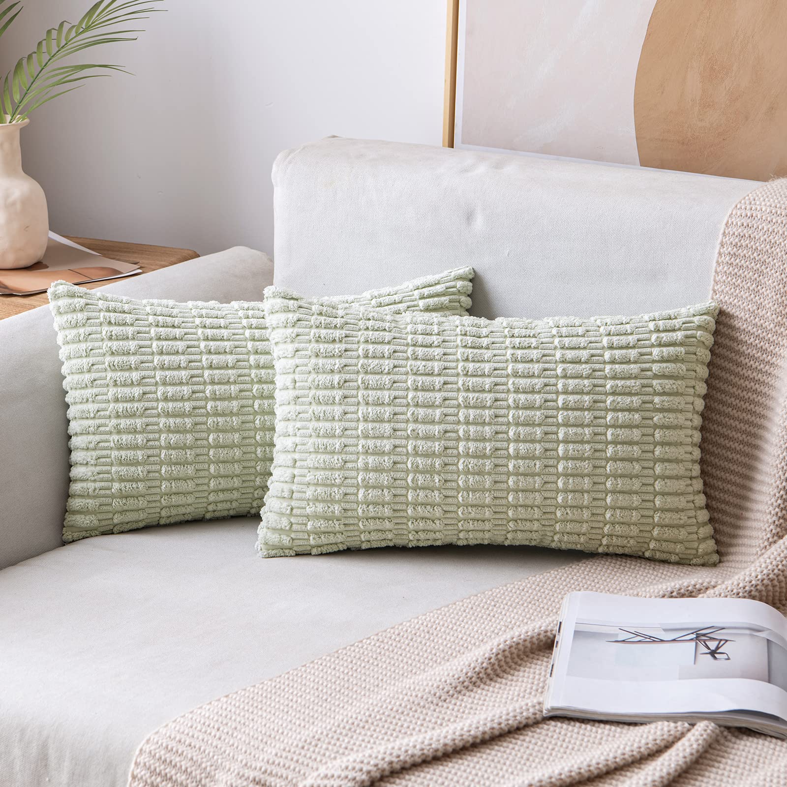 MIULEE Corduroy Decorative Throw Pillow Covers 18x18 Cream White Pack of 2