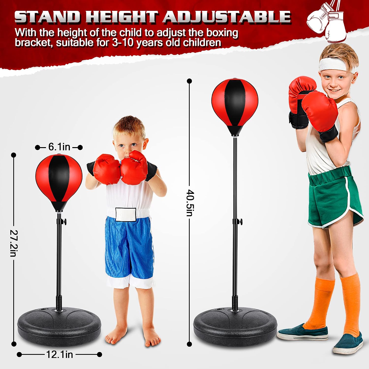 Punching Bag Set Toy with Boxing Gloves, Ideal Birthday for Kids Ages 3-8+