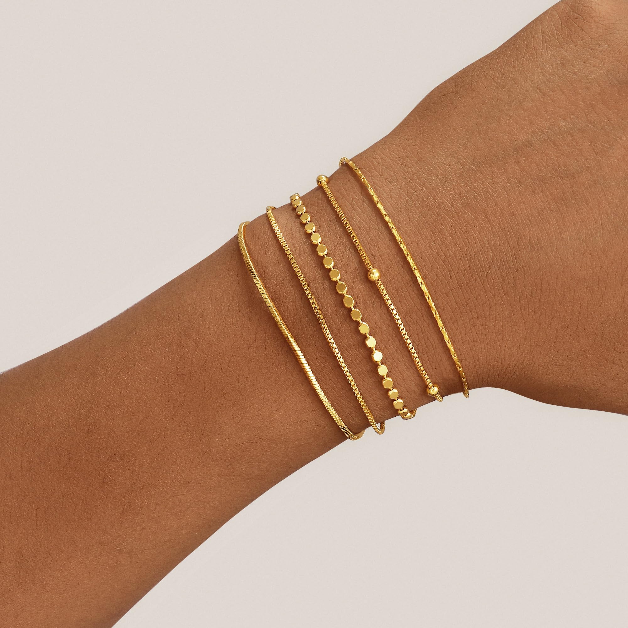 Gold Bracelets for Women, 14K Gold Plated Stackable Bracelet Stack Set Adjustable Charm Paperclip Chain Snake Link Layered Waterproof Jewelry Sets Gifts
