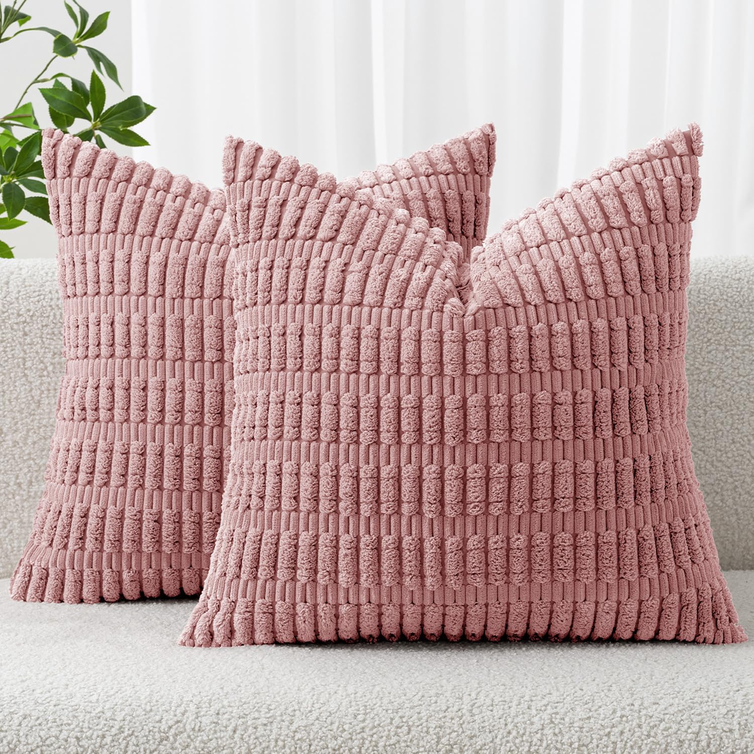 MIULEE Corduroy Decorative Throw Pillow Covers 18x18 Cream White Pack of 2