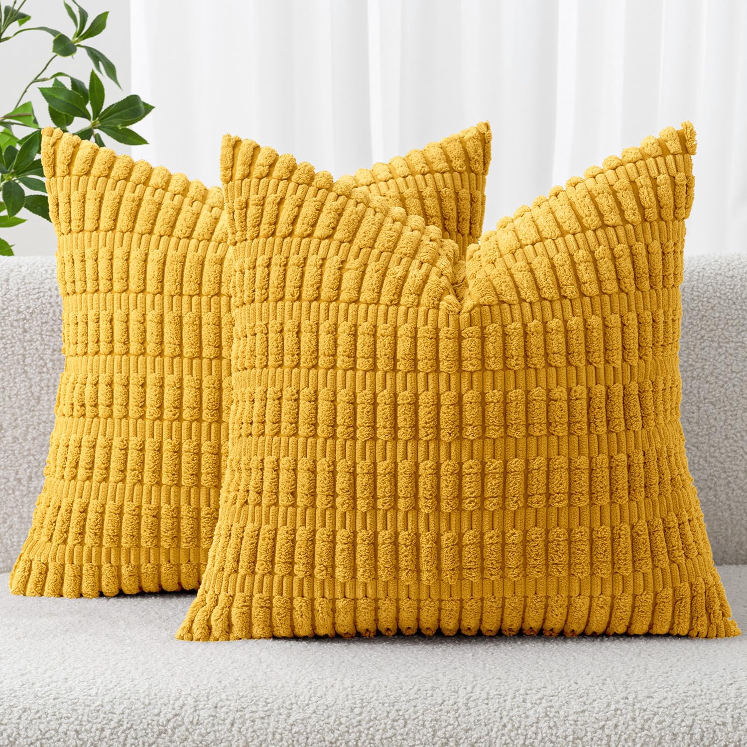 MIULEE Corduroy Decorative Throw Pillow Covers 18x18 Cream White Pack of 2