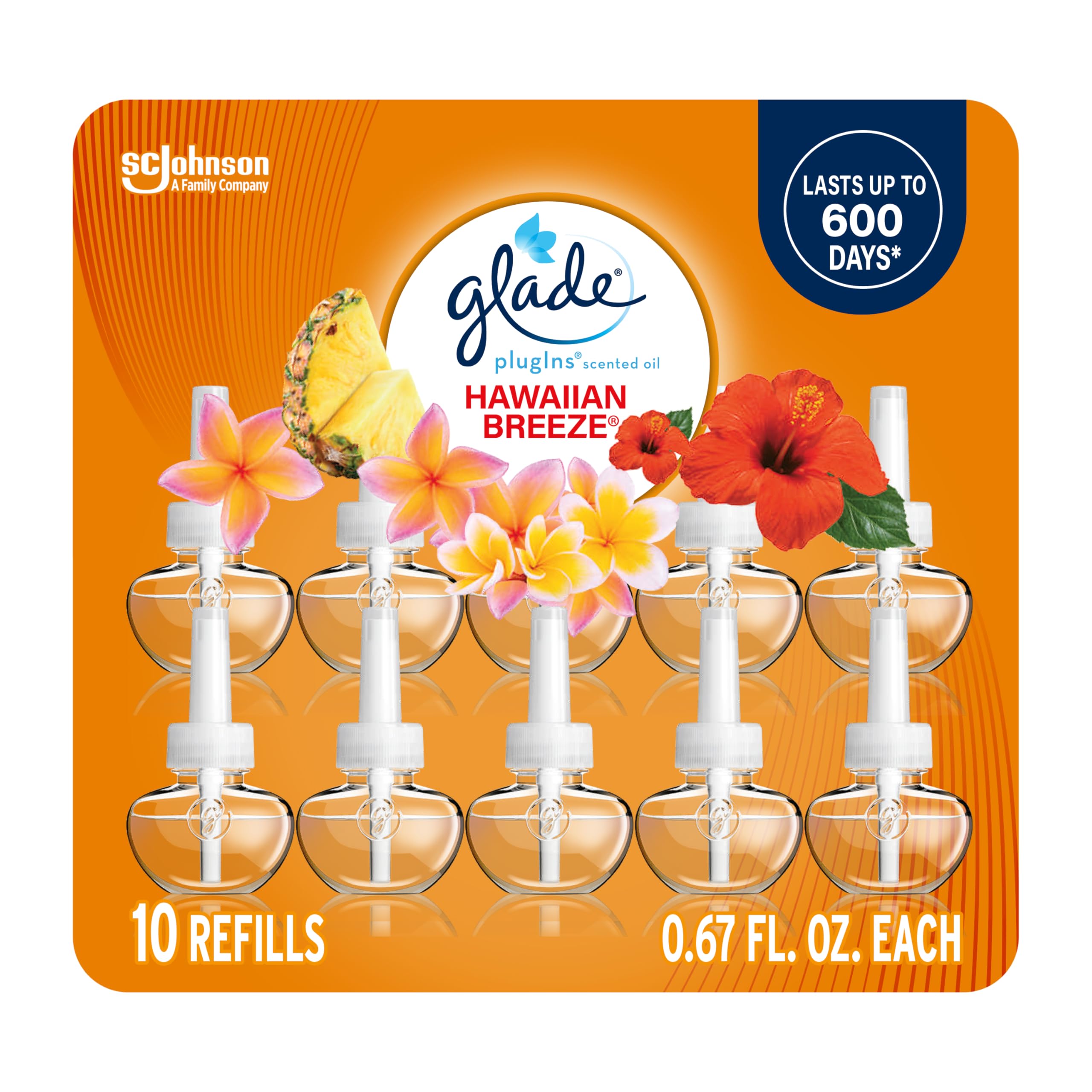 Glade PlugIns Refills Air Freshener, Scented and Essential Oils for Home and Bathroom, Cashmere Woods, 6.7 Fl Oz, 10 Count