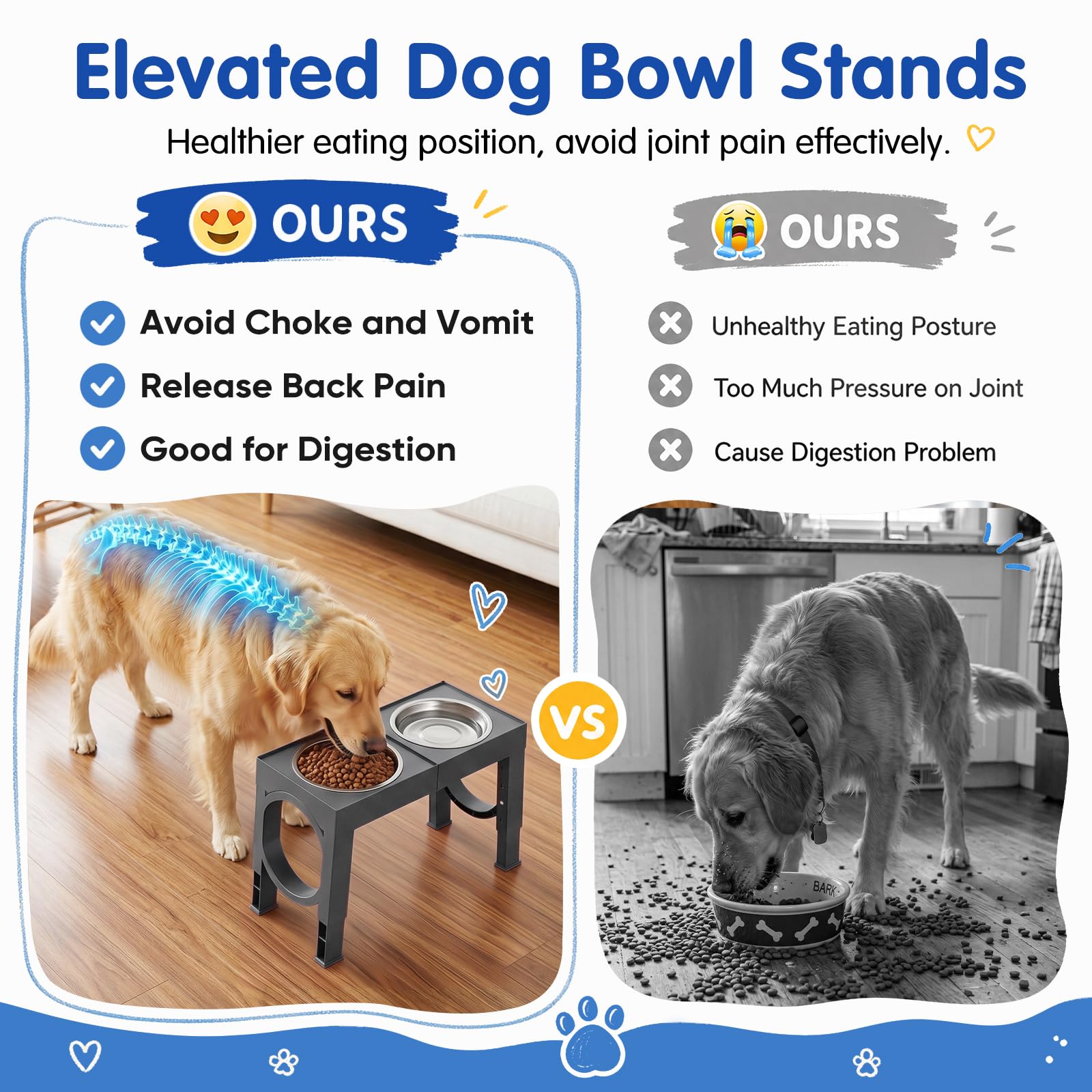 XIAZ Elevated Dog Bowls Large Breed Raised Dogs Bowl Stand Large/Medium Sized Dog Stainless Steel Food Water Bowl Stands 5 Heights Adjustable 9/11/12/14in Black Pet Feeder Dish Station