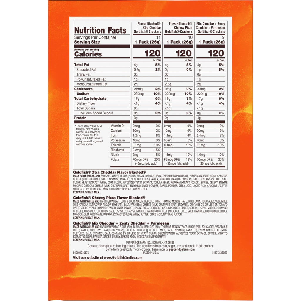 Goldfish Crackers Big Smiles Variety Pack with Cheddar, Colors, and Pretzels, Snack Packs, 30 Ct