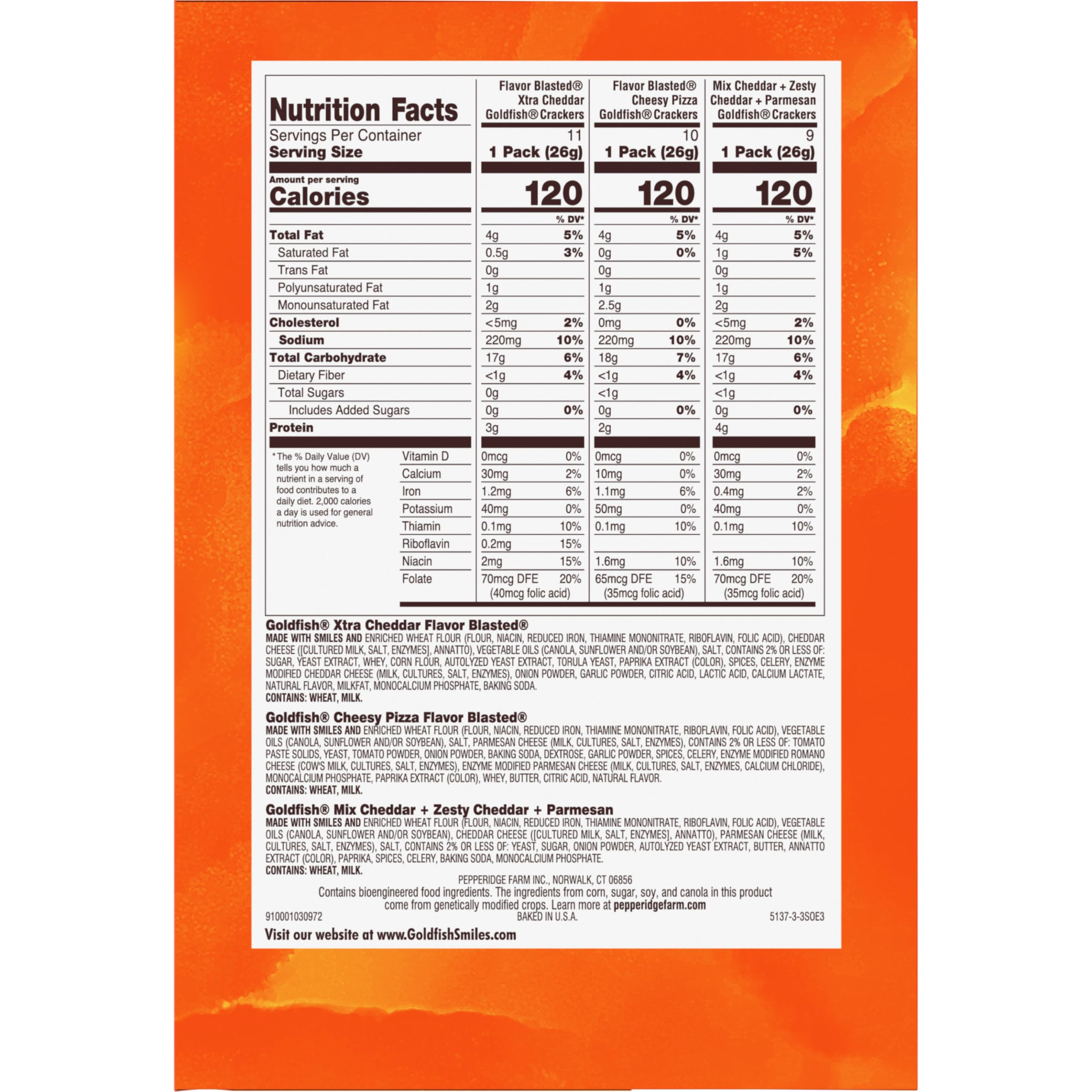 Goldfish Crackers Big Smiles Variety Pack with Cheddar, Colors, and Pretzels, Snack Packs, 30 Ct