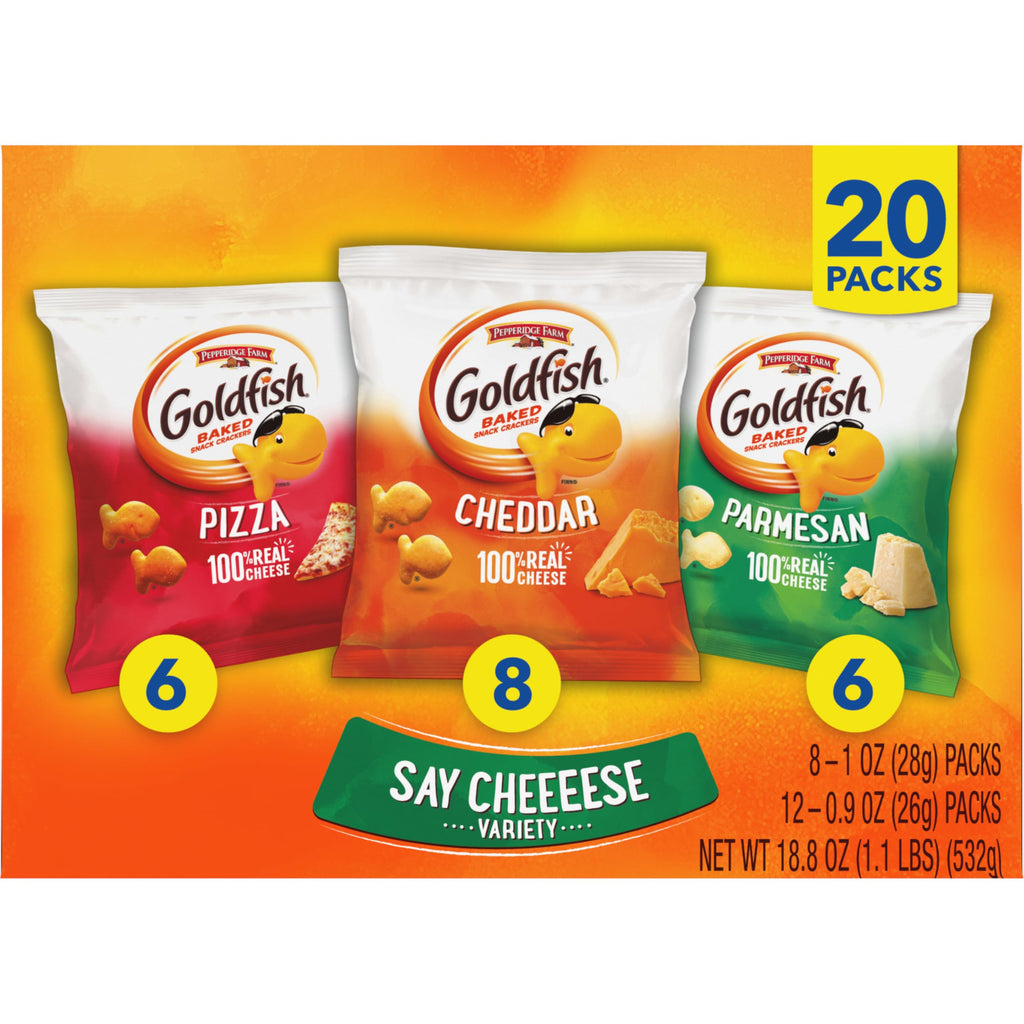 Goldfish Crackers Big Smiles Variety Pack with Cheddar, Colors, and Pretzels, Snack Packs, 30 Ct