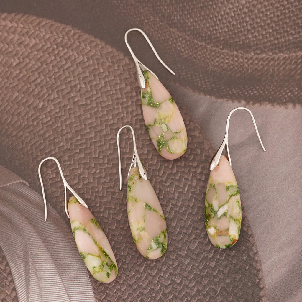 Sriomu Natural Healing Stone Fishhoop Dangle Drop Earrings Statement Gold silver earrings