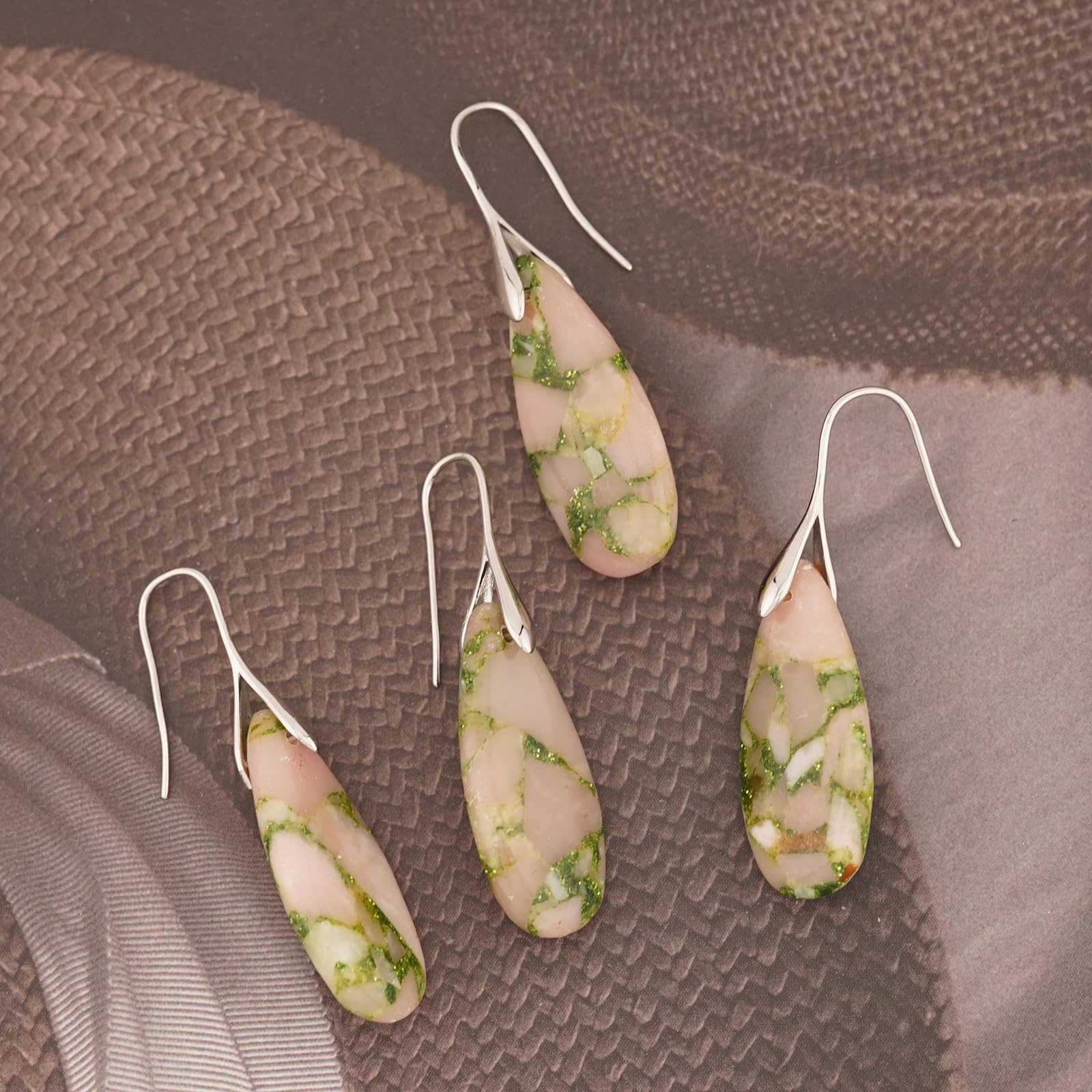 Sriomu Natural Healing Stone Fishhoop Dangle Drop Earrings Statement Gold silver earrings