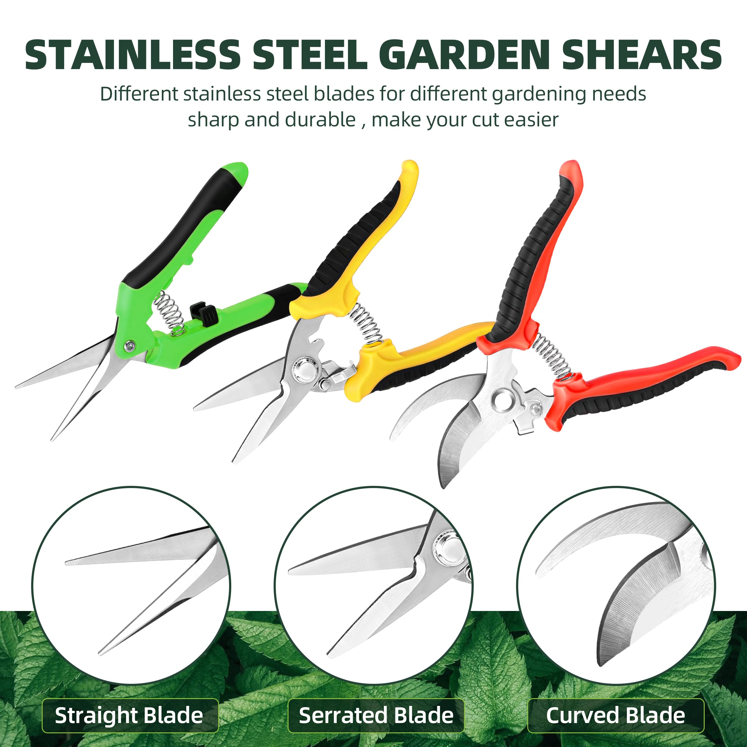 EWPJDK 3 Pack Garden Pruning Shears Scissors Clippers Stainless Steel