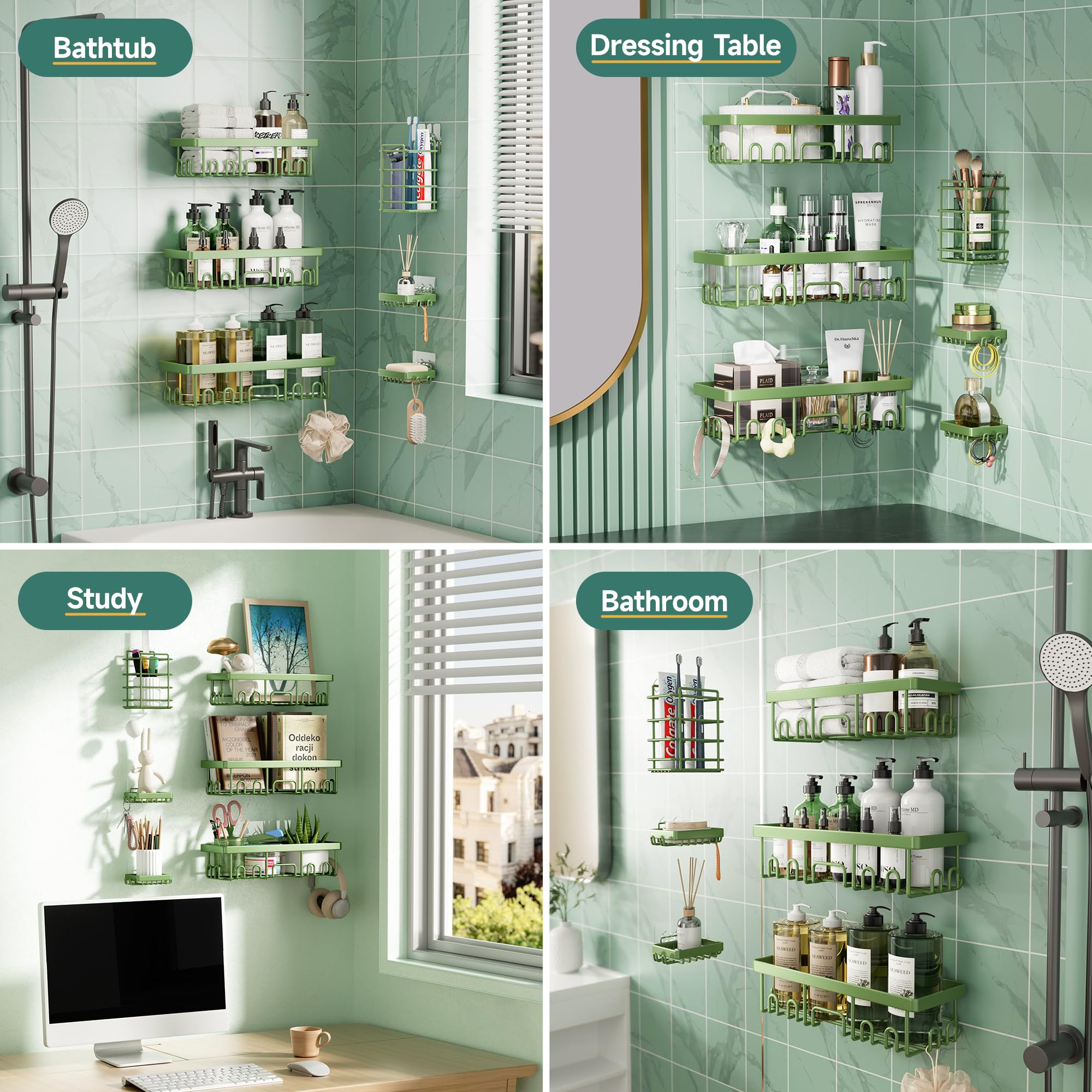 Veken Shower Caddy 6-Pack, Bathroom Organizers and Storage Shelves, Black