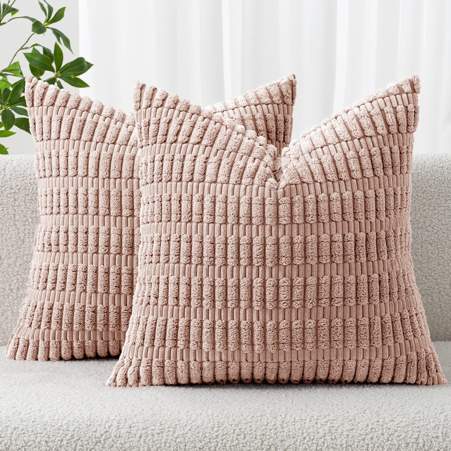 MIULEE Corduroy Decorative Throw Pillow Covers 18x18 Cream White Pack of 2