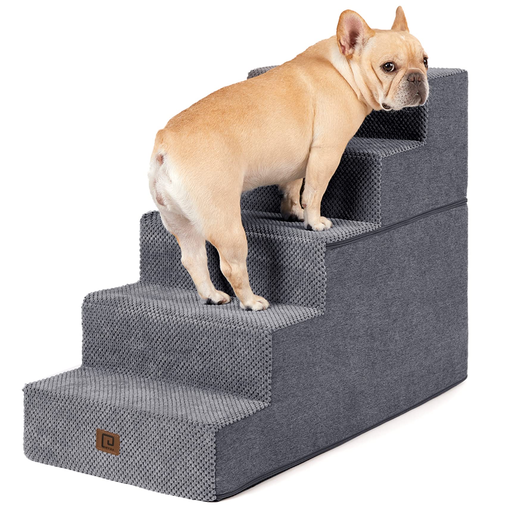 EHEYCIGA Dog Stairs for Bed 18" H, 4-Step Dog Steps for High Bed, Grey
