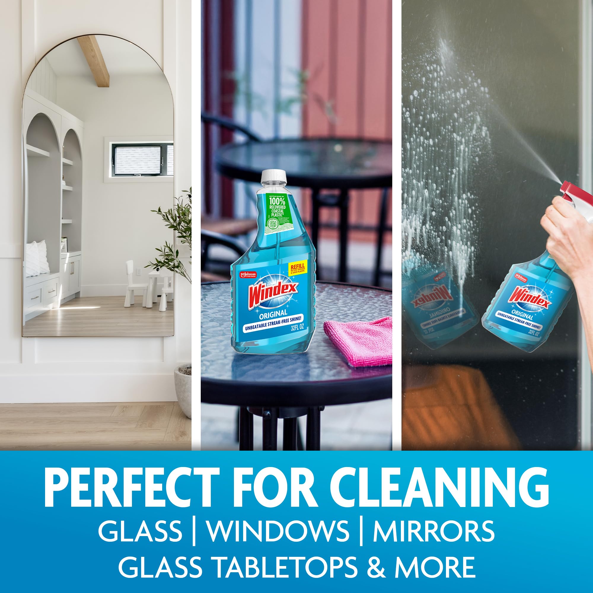 Windex Glass and Window Cleaner Spray Bottle, Packaging Designed to Prevent Leakage and Breaking, Surface Cleaning Spray, Original Blue Scent, 23 Fl Oz