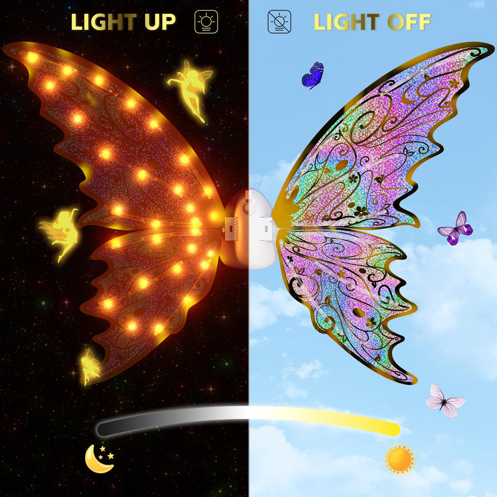 maysida Electric Fairy Wings for Girls, Light Up Moving Butterfly Wings with LED Lights and Music, Toy for Kids as Halloween Valentine Birthday Christmas Party Costume Princess Cosplay Dress Up Gift