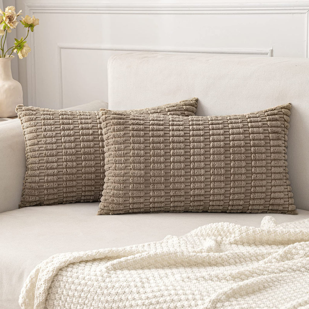 MIULEE Corduroy Decorative Throw Pillow Covers 18x18 Cream White Pack of 2