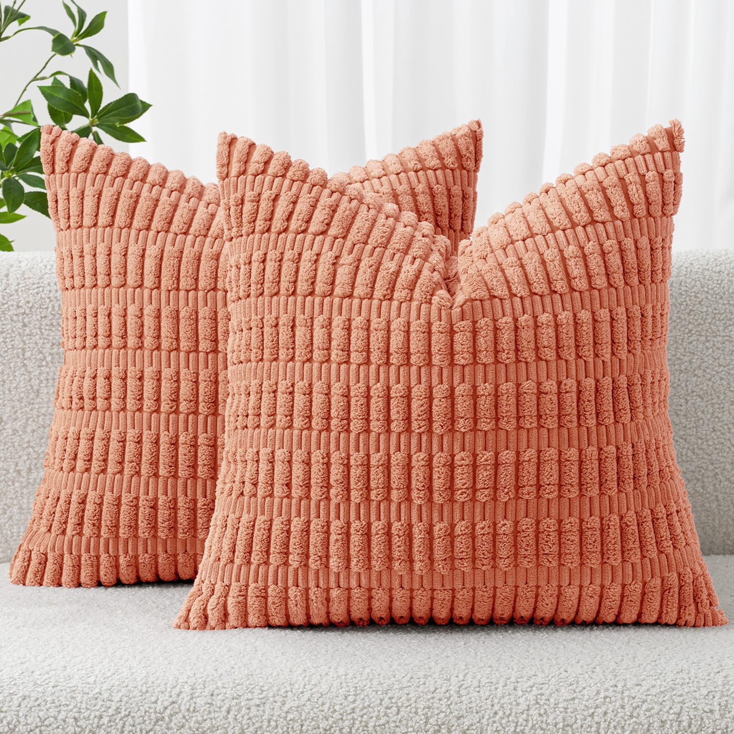 MIULEE Corduroy Decorative Throw Pillow Covers 18x18 Cream White Pack of 2