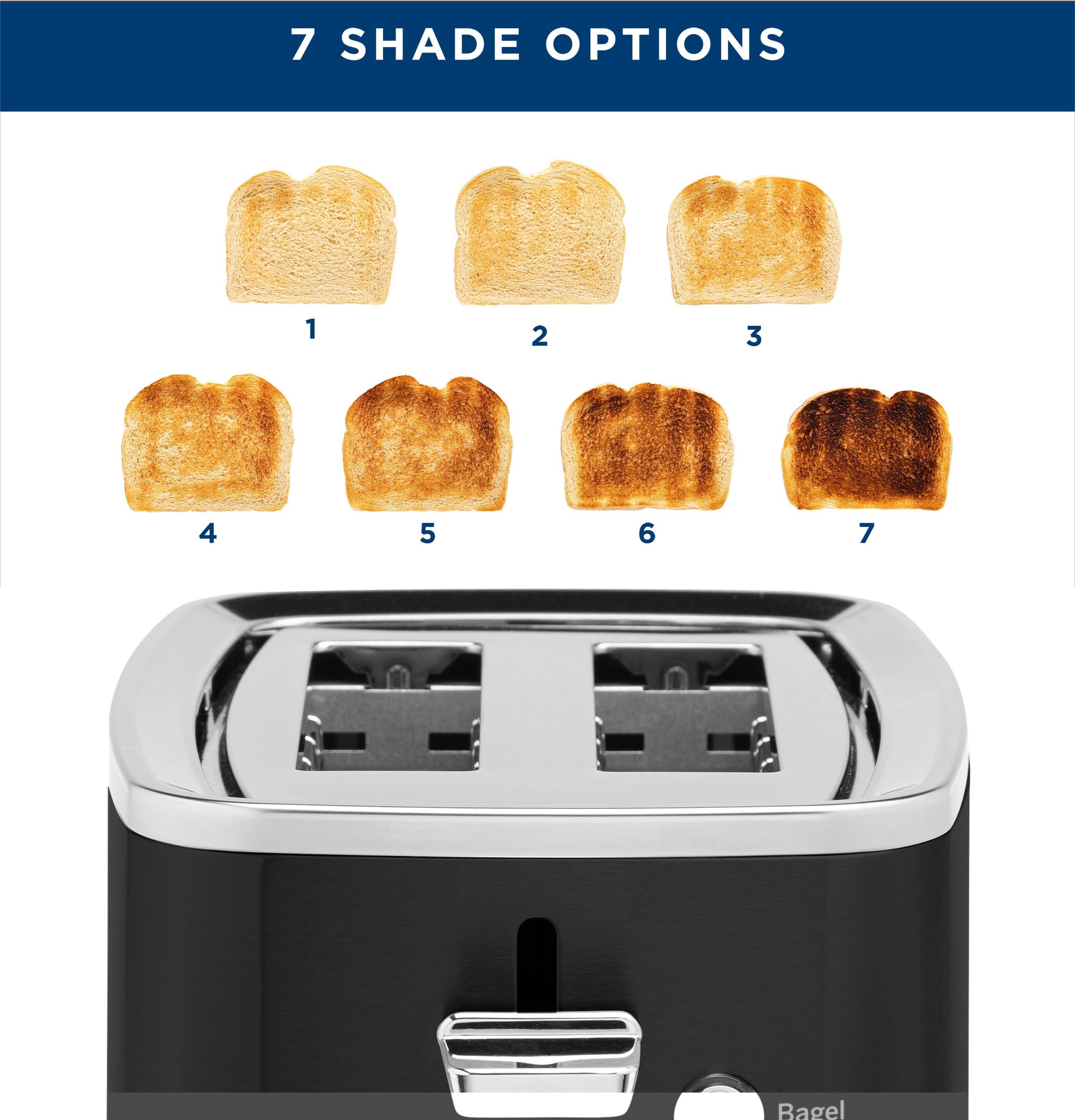 GE 4 Slice Toaster | Extra Wide Slots for Bagels, Breads, Waffles & More | 7 Shade Options | Countertop Kitchen Essentials | 1500 watt, White
