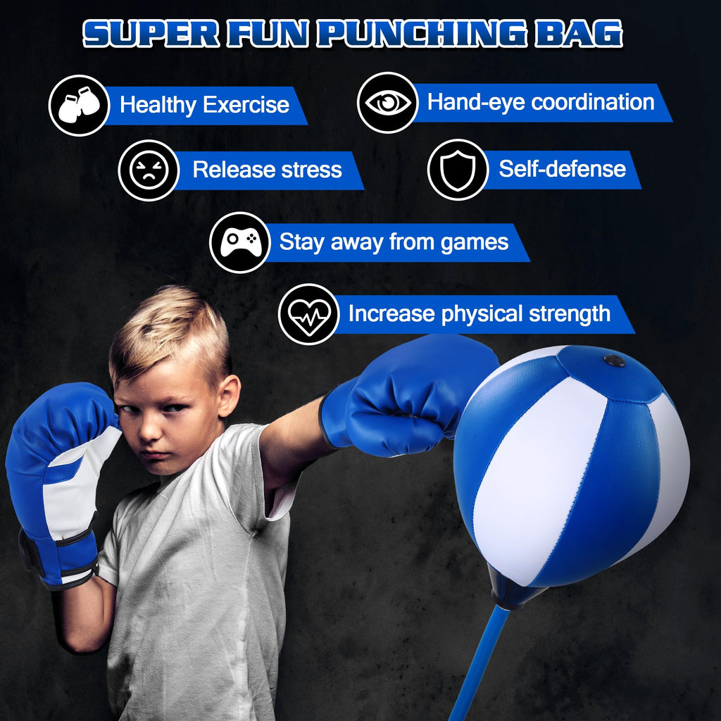 Punching Bag Set Toy with Boxing Gloves, Ideal Birthday for Kids Ages 3-8+