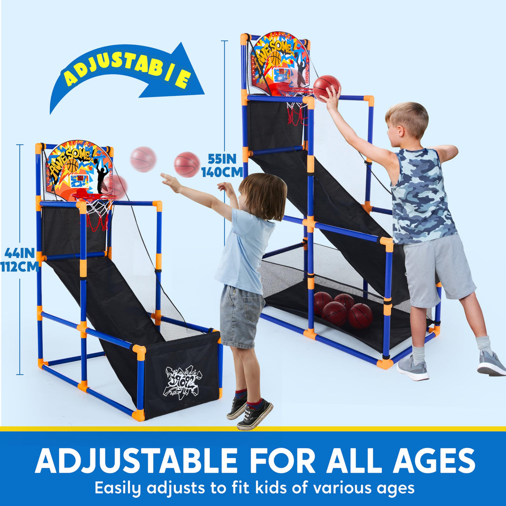 JOYIN Arcade Basketball Game Set with 4 Balls and Hoop for Kids 3+ Years Old Indoor Outdoor Sport Play - Easy Set Up - Air Pump Included - Ideal for Competition