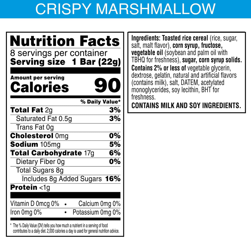 Rice Krispies Treats Crispy Marshmallow Squares, Kids Snacks, Cereal Bars, Original, 31.2oz Box (40 Bars)