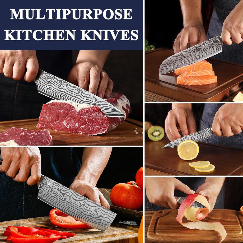 Sunnecko Kitchen Knife Set 5 Piece Chef Knife Set Professional High Carbon Stainless Steel, Sharp Kitchen Knives with Wooden Handle