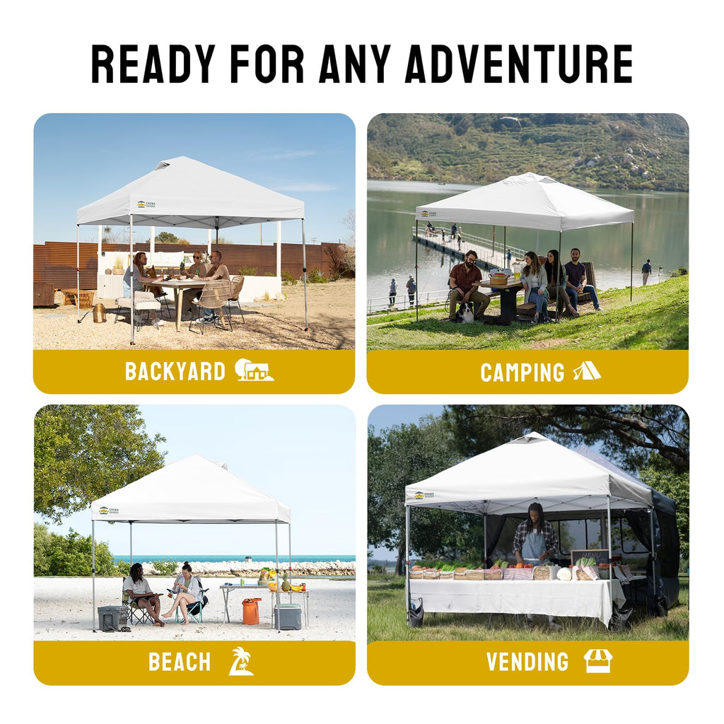 CROWN SHADES 8x8 Pop Up Canopy Tent with One Push Setup, Grid White