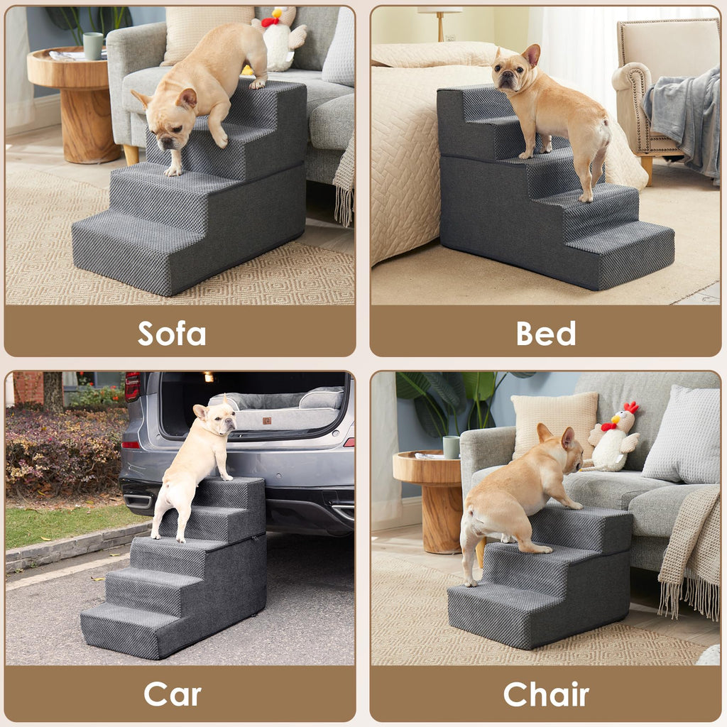 EHEYCIGA Dog Stairs for Bed 18" H, 4-Step Dog Steps for High Bed, Grey