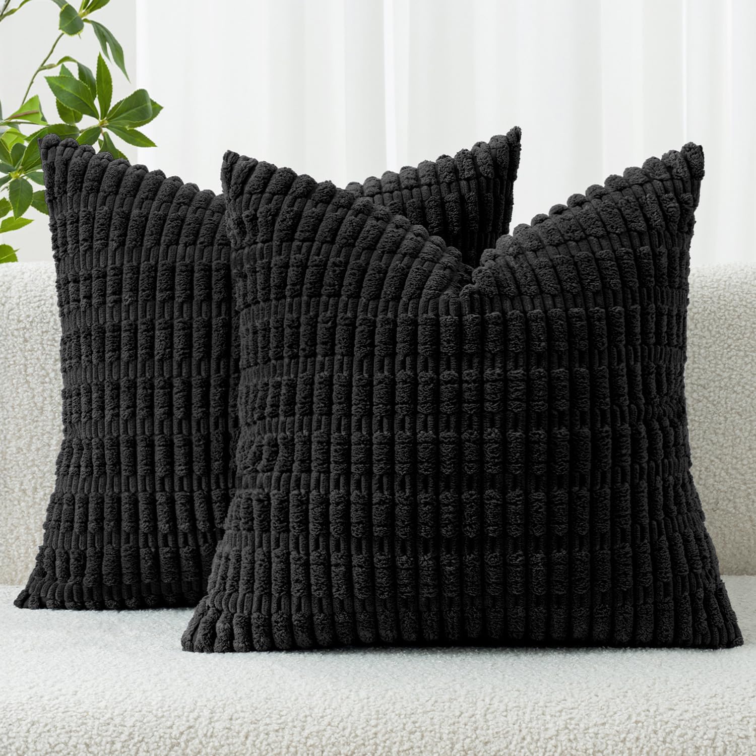 MIULEE Corduroy Decorative Throw Pillow Covers 18x18 Cream White Pack of 2