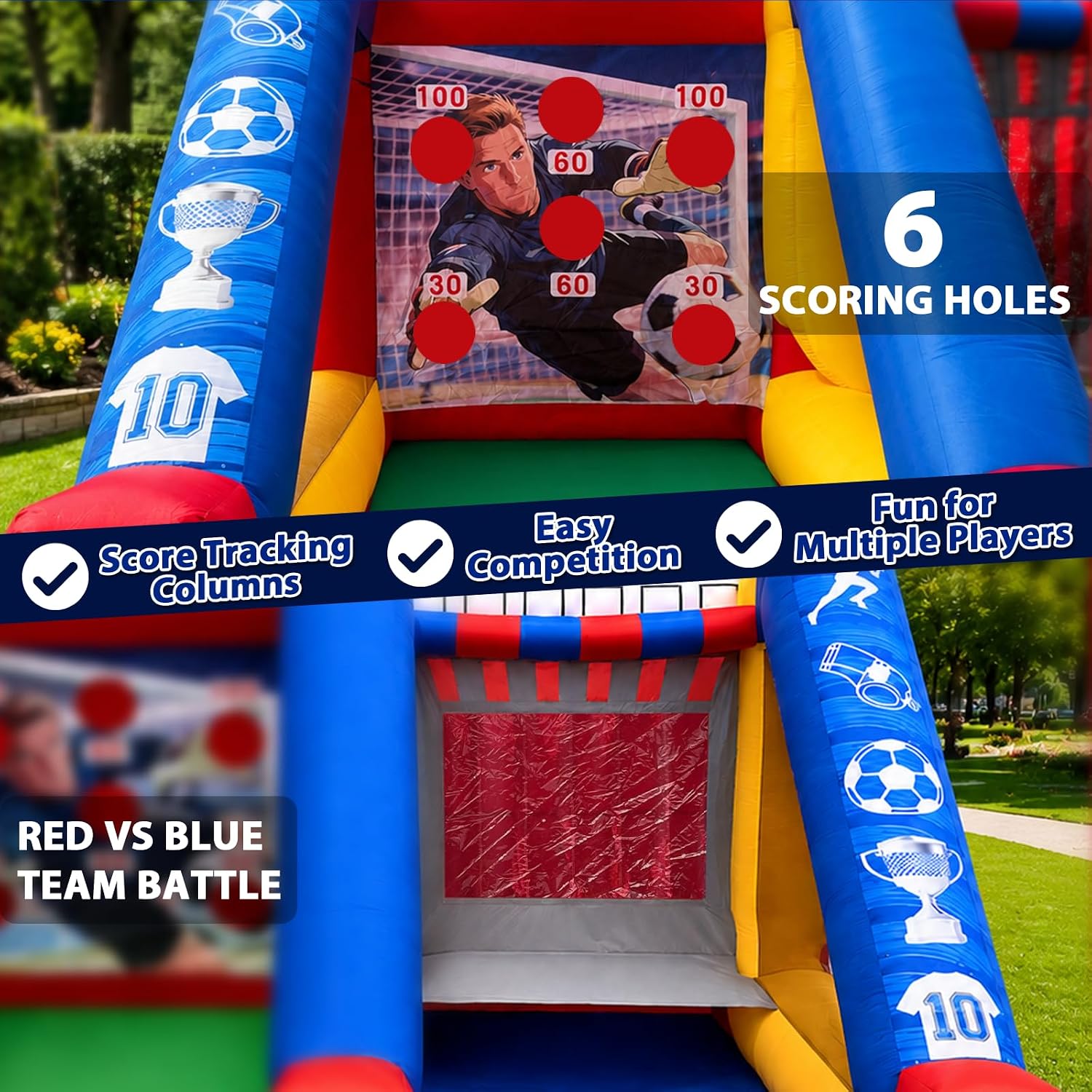 2-in-1 Inflatable Soccer & Basketball Hoop Game with 550W Blower