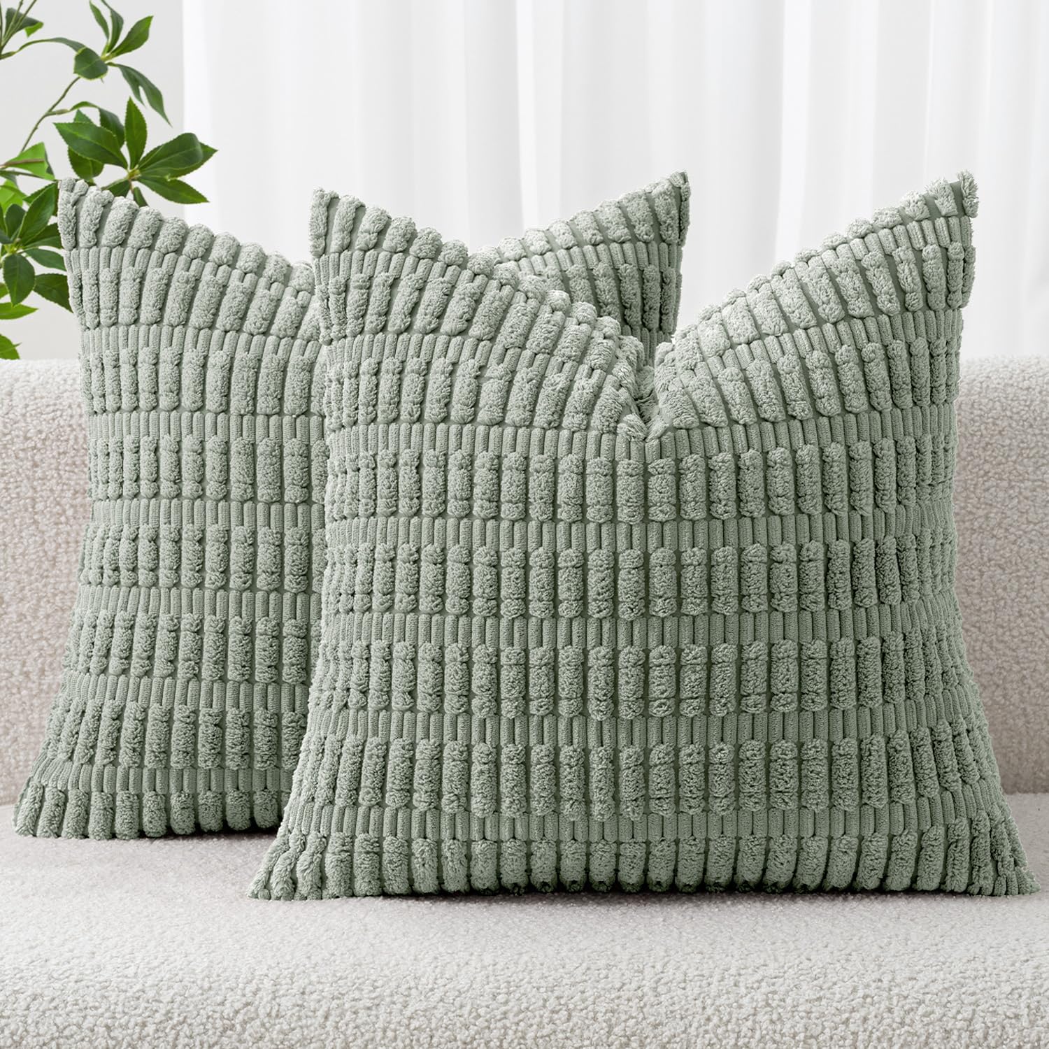 MIULEE Corduroy Decorative Throw Pillow Covers 18x18 Cream White Pack of 2