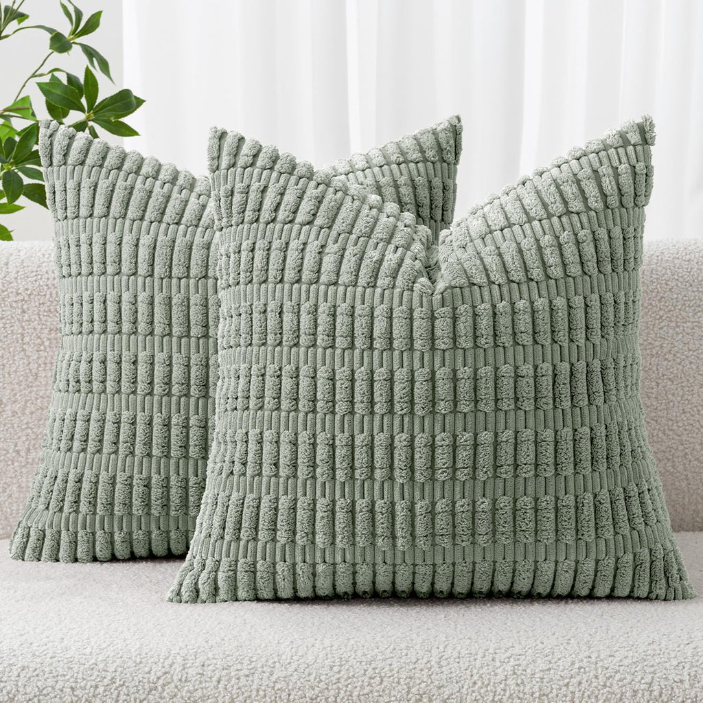 MIULEE Corduroy Decorative Throw Pillow Covers 18x18 Cream White Pack of 2