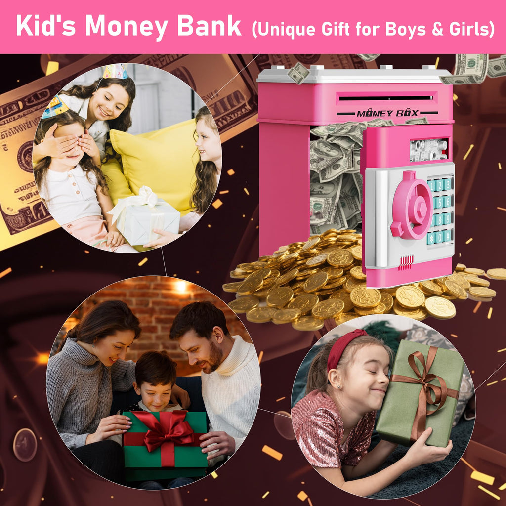 Refasy Piggy Bank Cash Coin Can ATM Bank Electronic Coin Money Bank for Kids Age 3-12, Money Savings Box Mini ATM Coin Bank Toys Gifts for 3 4 5 6 7 8 9 10 11 12 Year Old Boys Girls