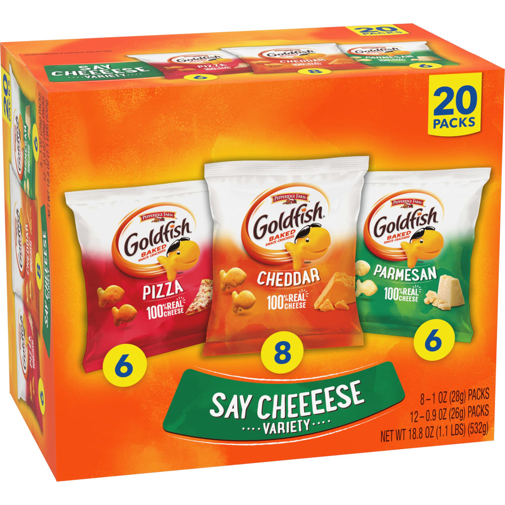 Goldfish Crackers Big Smiles Variety Pack with Cheddar, Colors, and Pretzels, Snack Packs, 30 Ct