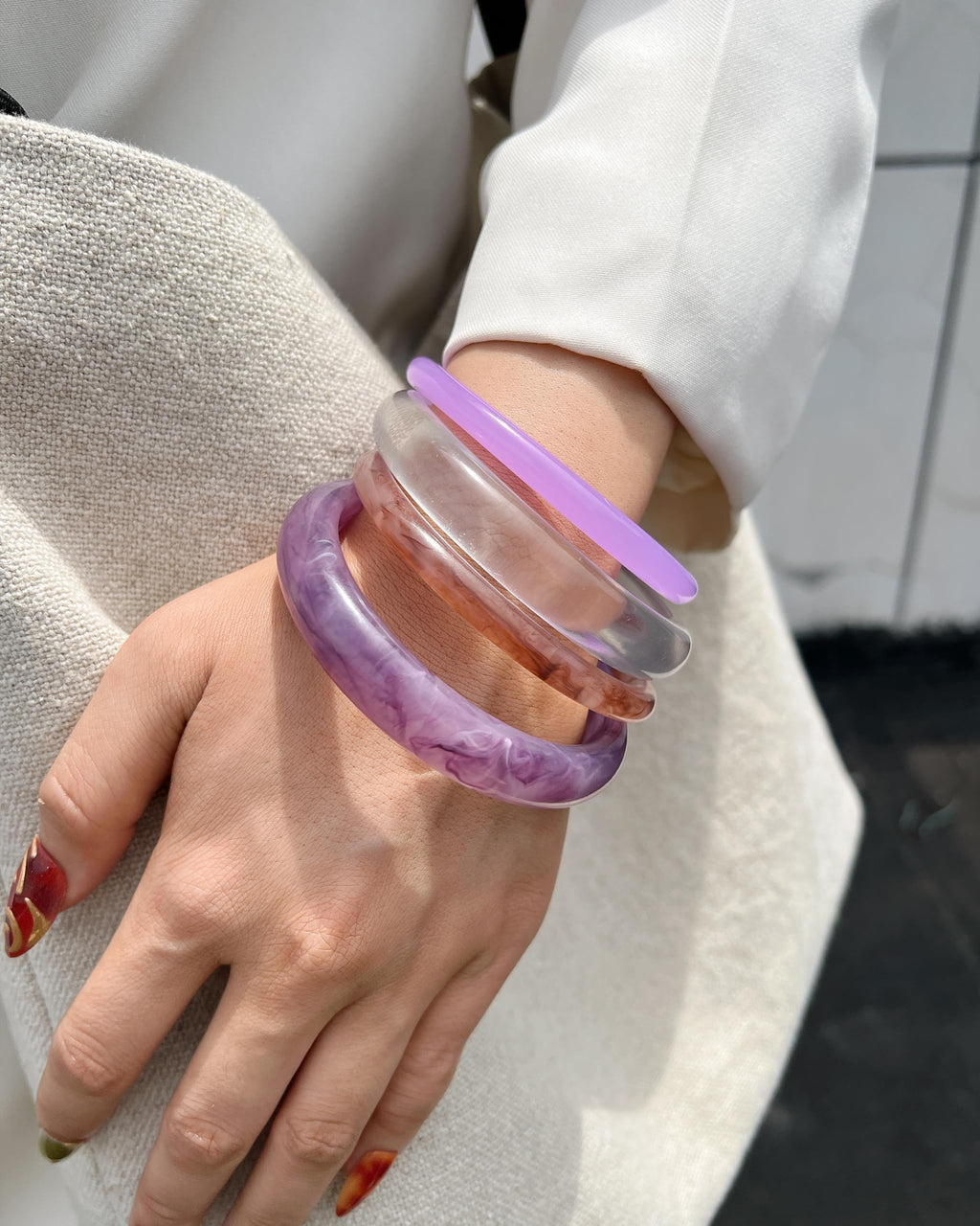 ÌF ME Acrylic Bangles Bracelets for Women, Irregular Acrylic Resin Chunky Bracelets Geometric Fashions Thick Statement bangle Set