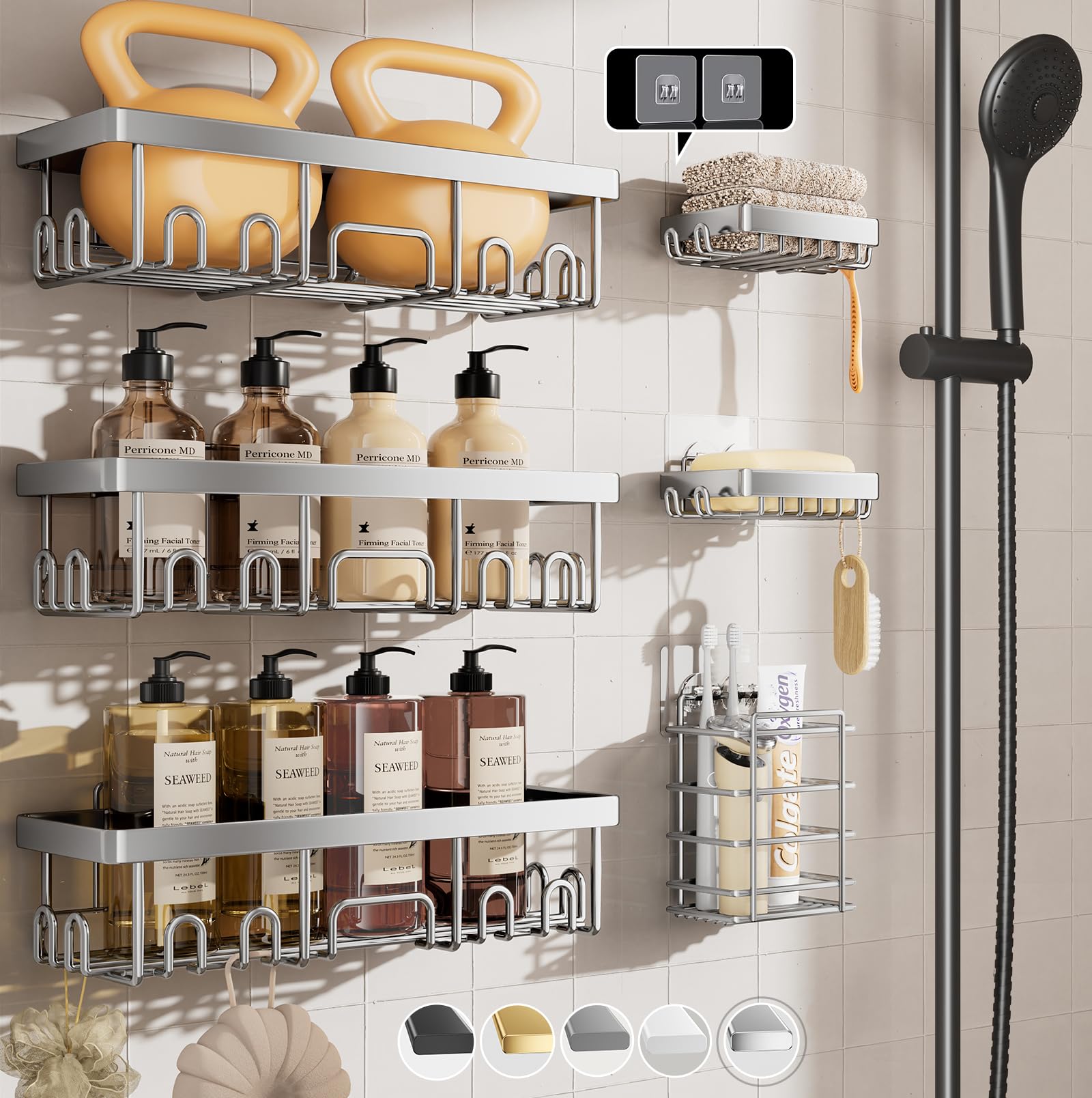 Veken Shower Caddy 6-Pack, Bathroom Organizers and Storage Shelves, Black