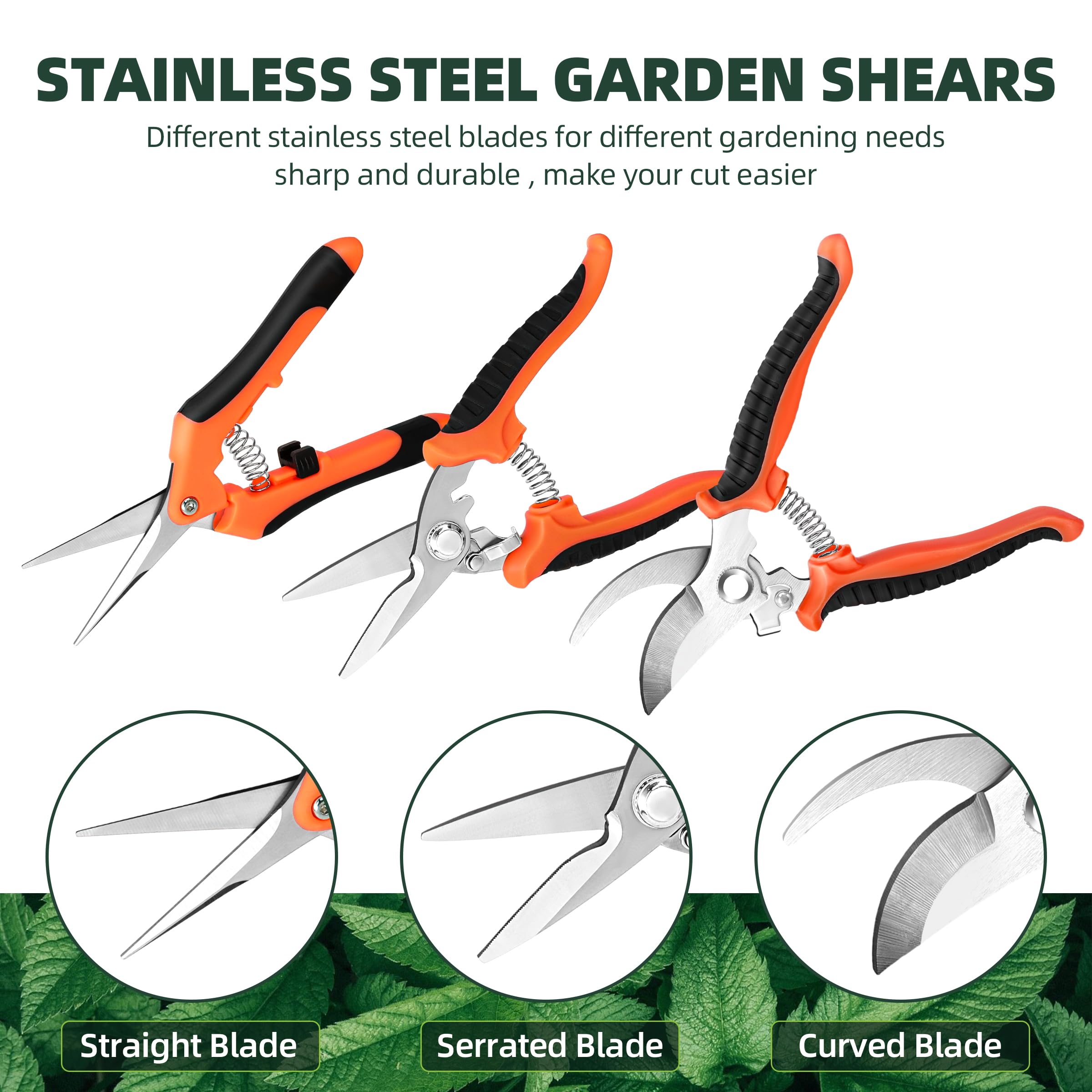 EWPJDK 3 Pack Garden Pruning Shears Scissors Clippers Stainless Steel