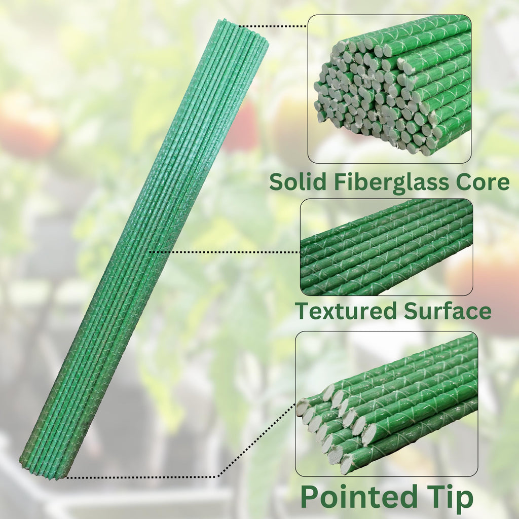 5 Ft Fiberglass Eco Friendly Garden Stakes 20 Pack (Height/Quantity Options) – Durable, Lightweight, Tomato, Tree, Strawberry, Plant, Support Fencing Stakes with Patterned Surface, Green (20, 5 Ft)