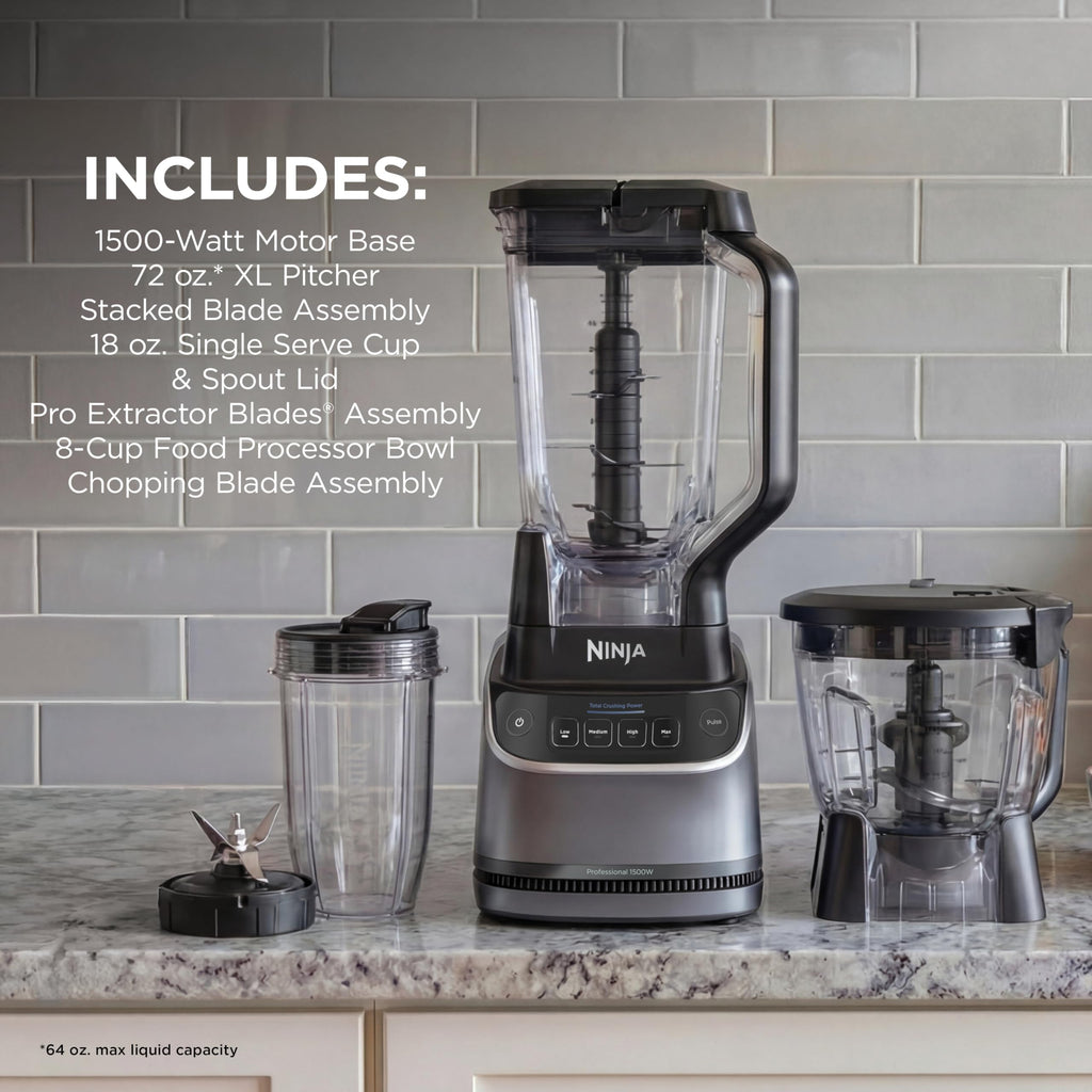 Ninja Mega Kitchen System, 1500W, 72oz Pitcher, 8-Cup, Black, BL770