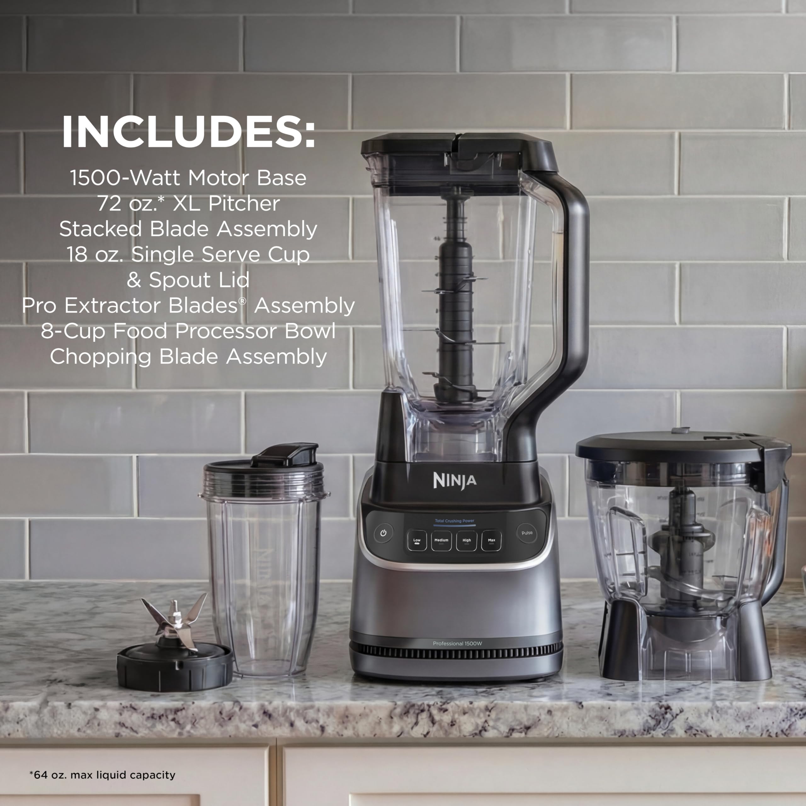 Ninja Mega Kitchen System, 1500W, 72oz Pitcher, 8-Cup, Black, BL770