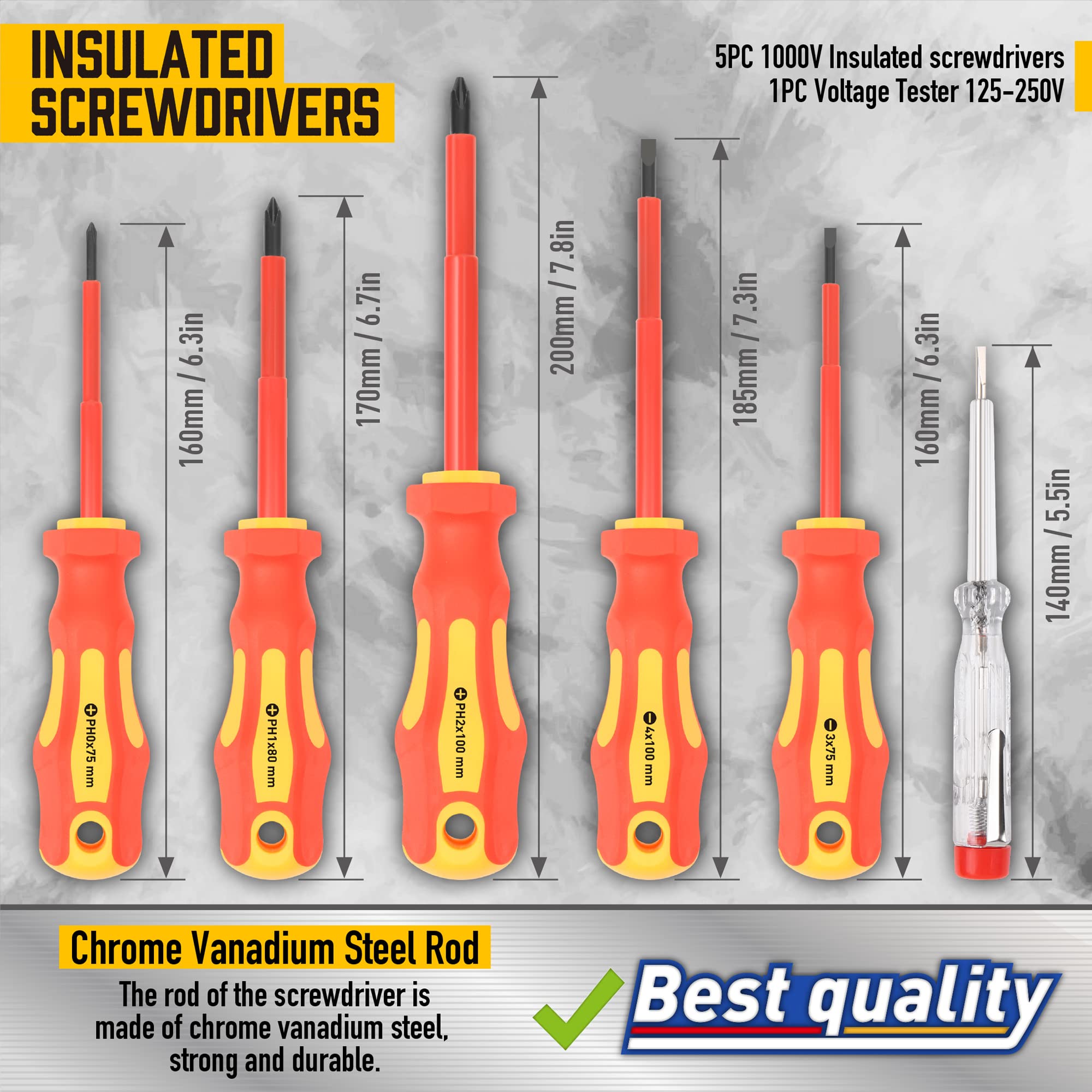 Amartisan 10-Piece Magnetic Screwdrivers Set, 5 Phillips and 5 Slotted Tips Professional Cushion Grip Screwdriver Set 2pcs Portable Multifunction Key Mini Screwdriver (Yellow)