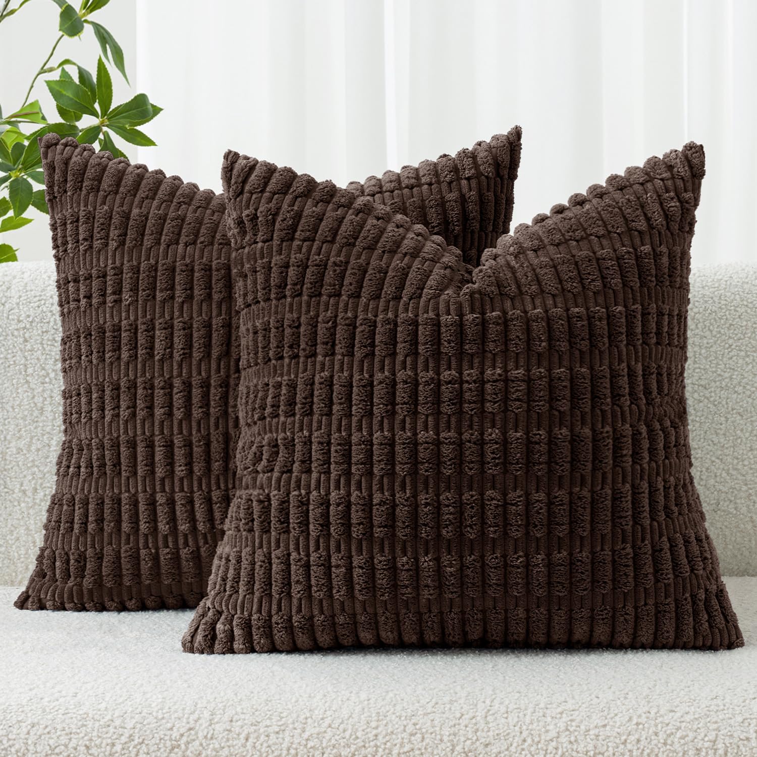 MIULEE Corduroy Decorative Throw Pillow Covers 18x18 Cream White Pack of 2