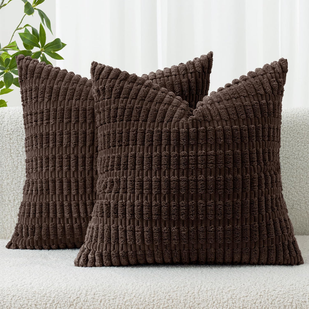 MIULEE Corduroy Decorative Throw Pillow Covers 18x18 Cream White Pack of 2