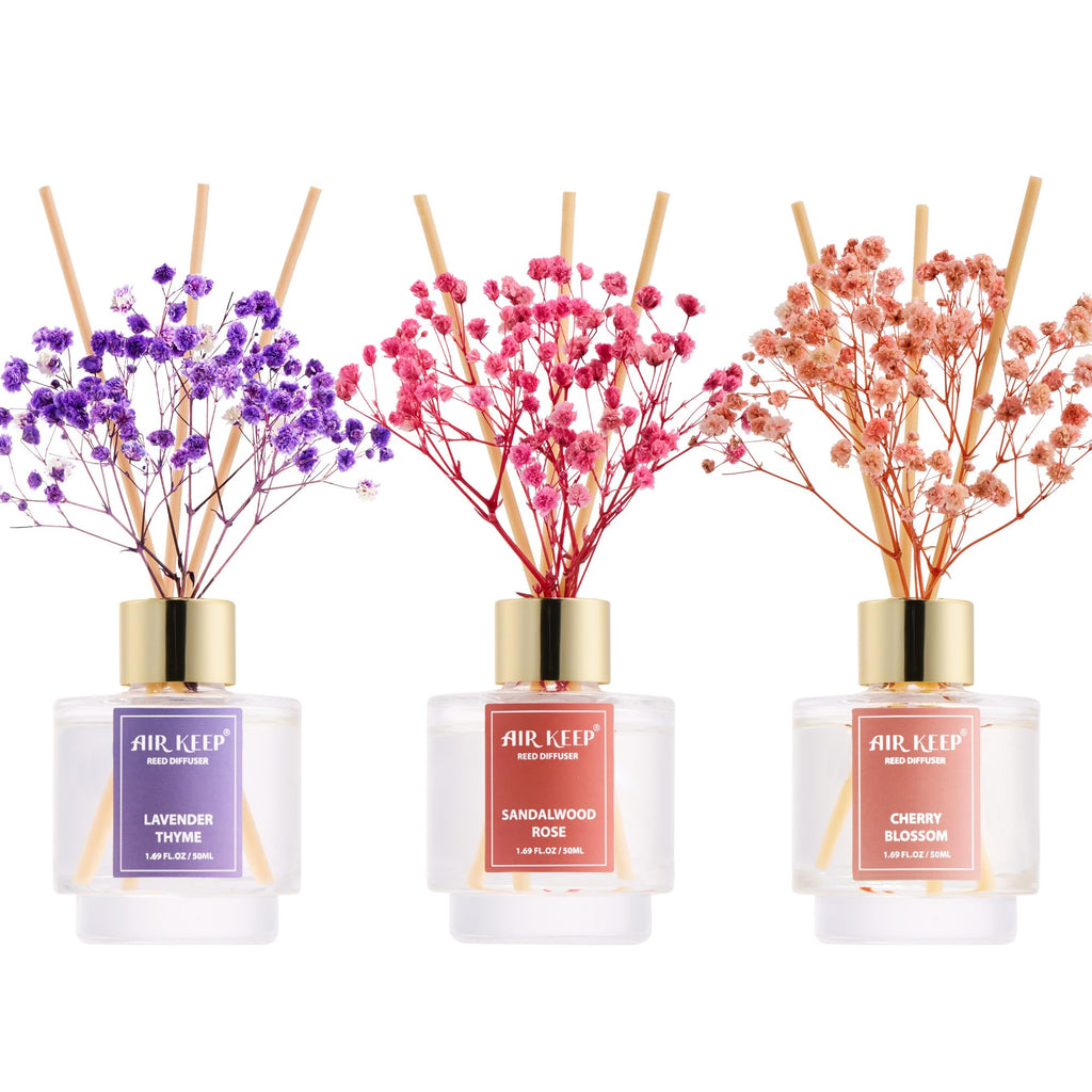 Airkeep Reed Diffuser Set of 3,Clean Linen Ocean Mist&Sea Salt Lavender Eucalyptus Oil Reed Diffusers for Bedroom Living Room Office Aromatherapy Oil Reed Diffuser for Gift 50ml x 3