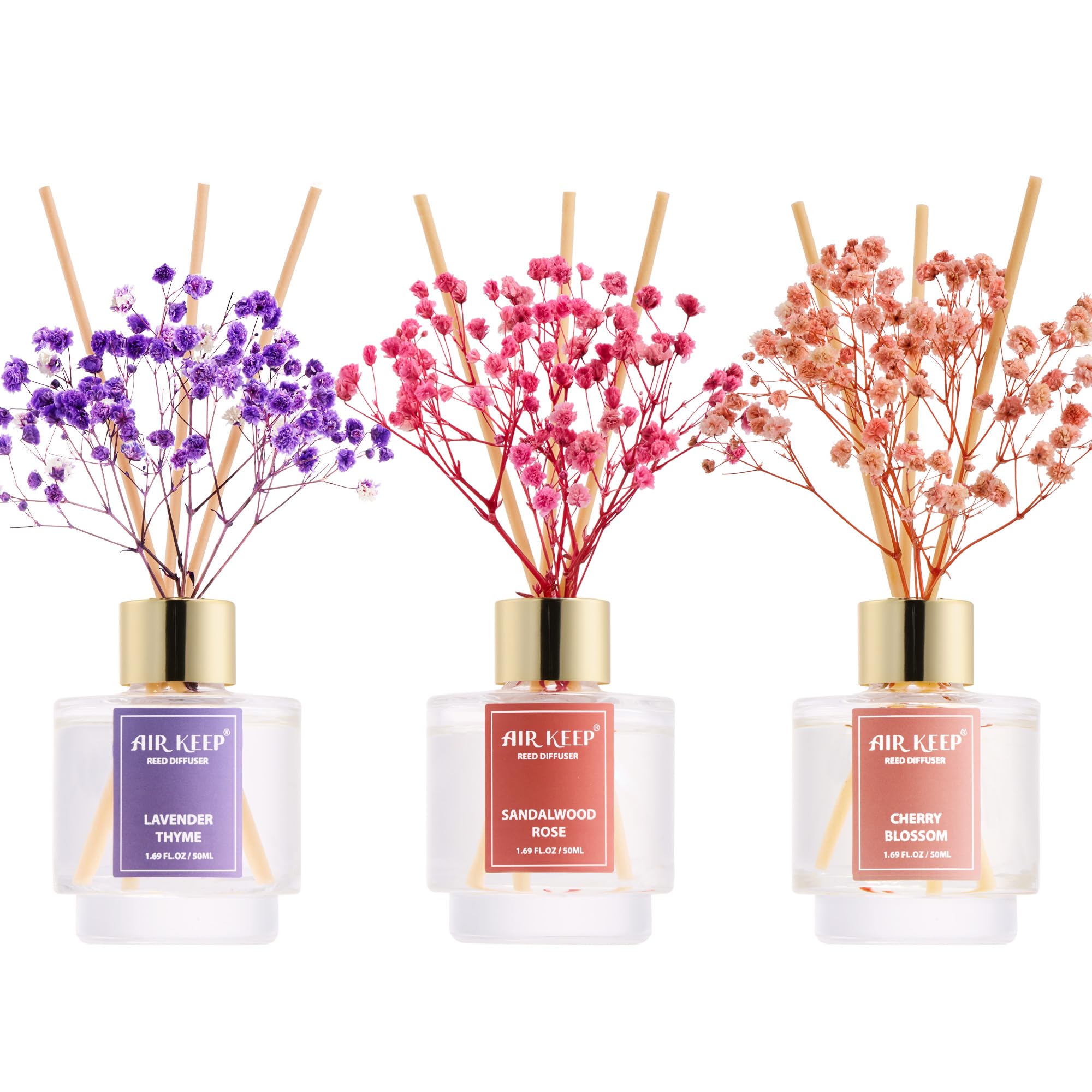 Airkeep Reed Diffuser Set of 3,Clean Linen Ocean Mist&Sea Salt Lavender Eucalyptus Oil Reed Diffusers for Bedroom Living Room Office Aromatherapy Oil Reed Diffuser for Gift 50ml x 3