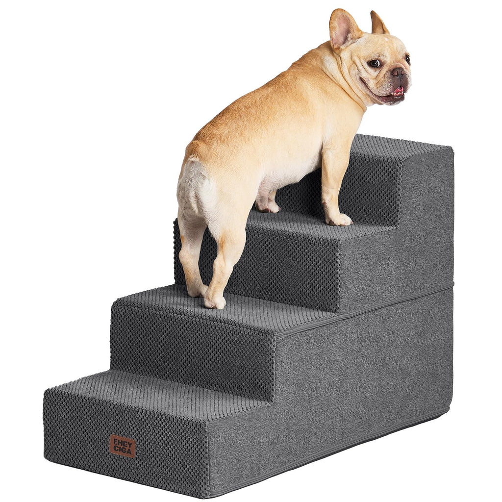 EHEYCIGA Dog Stairs for Bed 18" H, 4-Step Dog Steps for High Bed, Grey