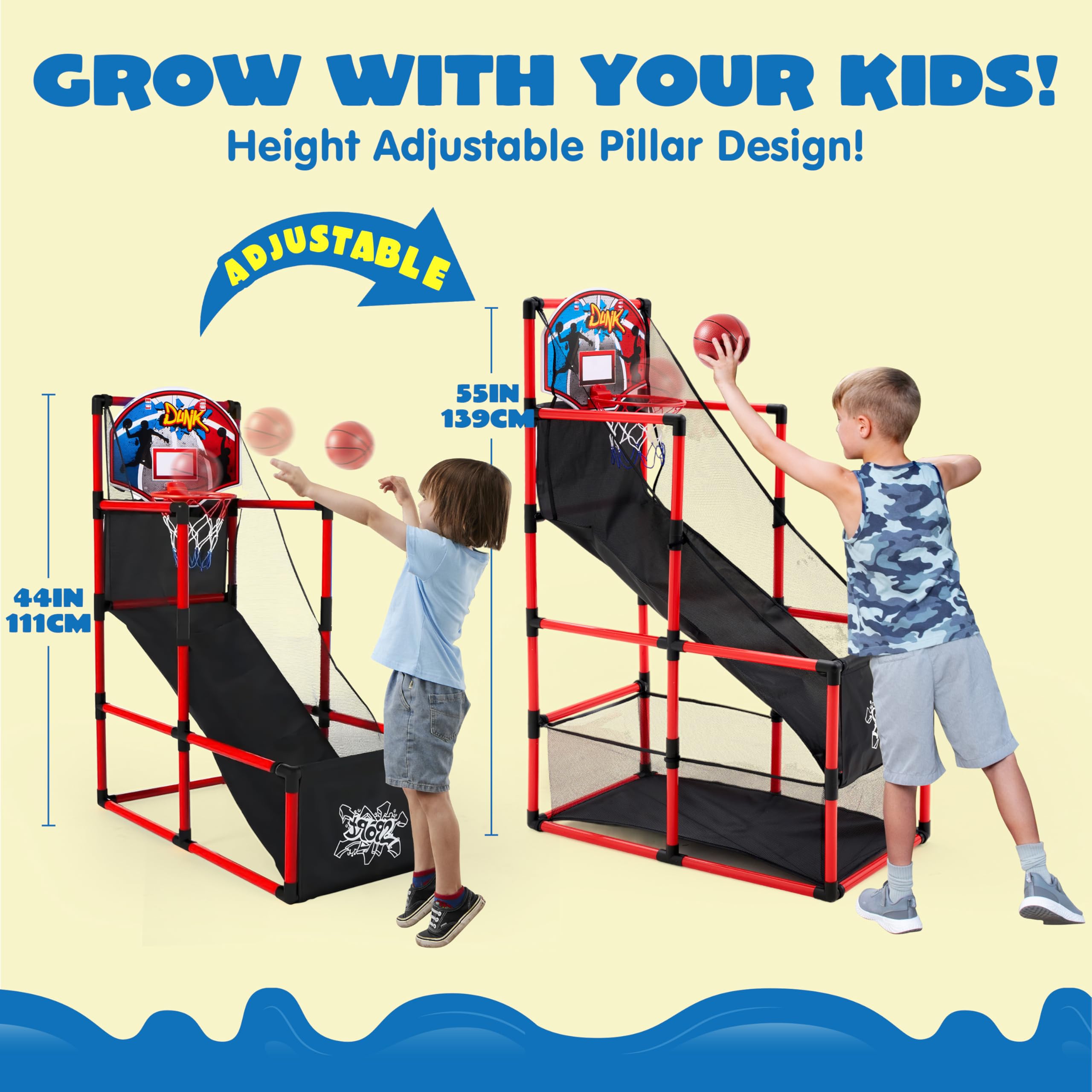 JOYIN Arcade Basketball Game Set with 4 Balls and Hoop for Kids 3+ Years Old Indoor Outdoor Sport Play - Easy Set Up - Air Pump Included - Ideal for Competition
