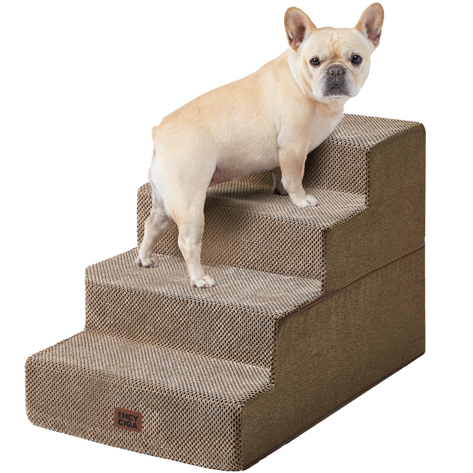 EHEYCIGA Dog Stairs for Bed 18" H, 4-Step Dog Steps for High Bed, Grey